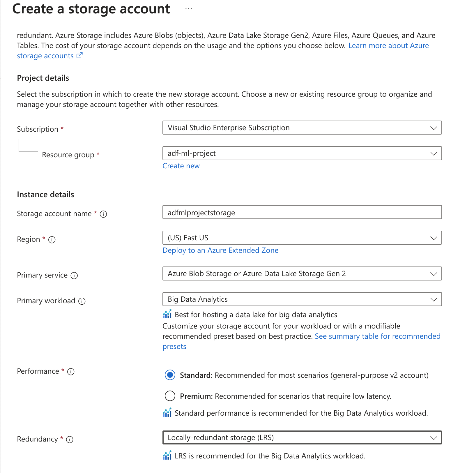 Storage account creation